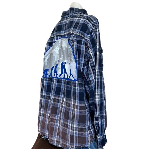 Evolution of a Baseball Player Plaid Flannel Shirt XXL Oversize Shacket Unique - Picture 3 of 6